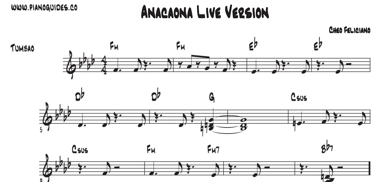 Título y primeras líneas de la guía de Anacaona (Live)